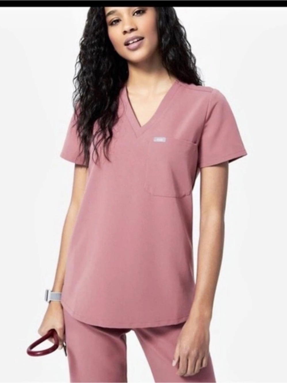 FIGS Caterina Scrub Top V-Neck Short Sleeve Mauve Small